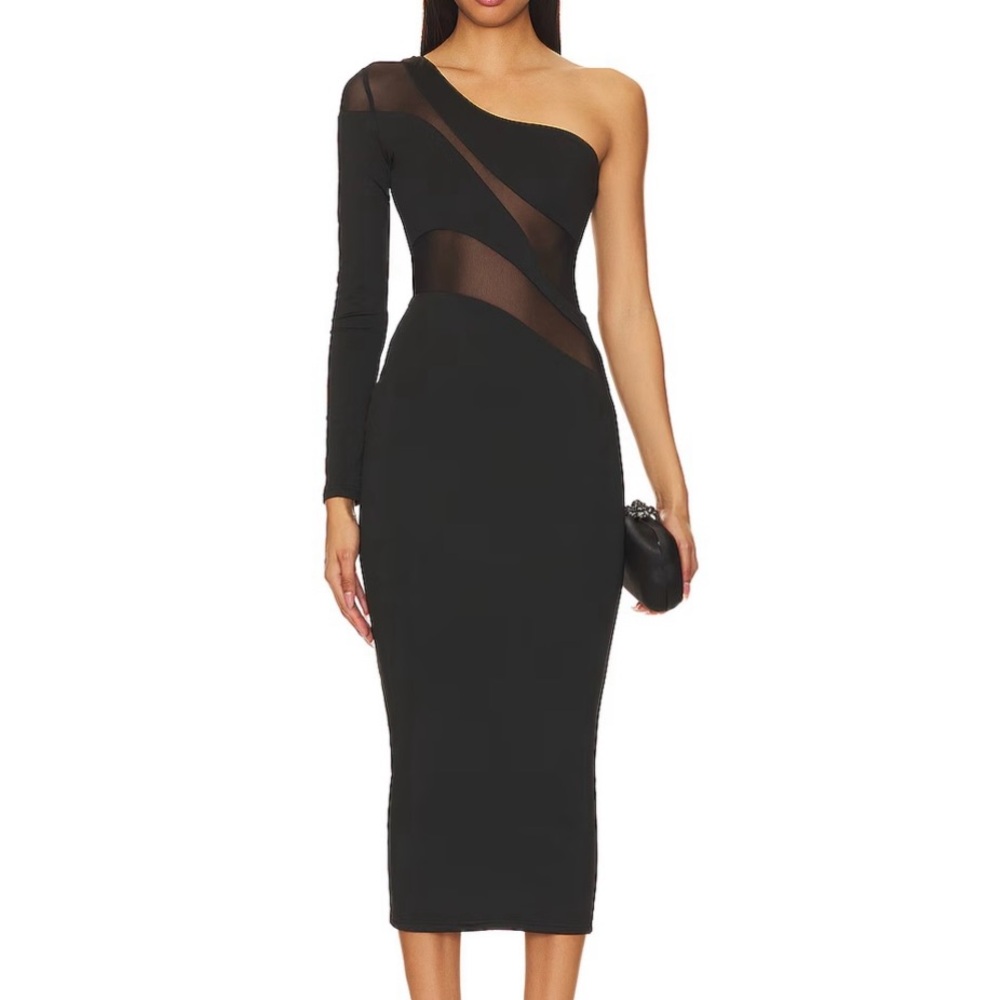 Superdown Black Asymmetrical One-Shoulder Bodycon Dress